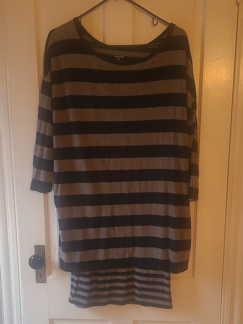 Garnet Hill Navy and Gray Striped Long Sleeve Dress